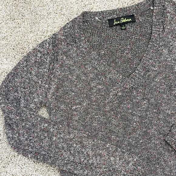 Sam Edelman Slub V-Neck Top Long Sleeve Pullover Hi-Low Rib Sweater Gray Small - Picture 4 of 11
